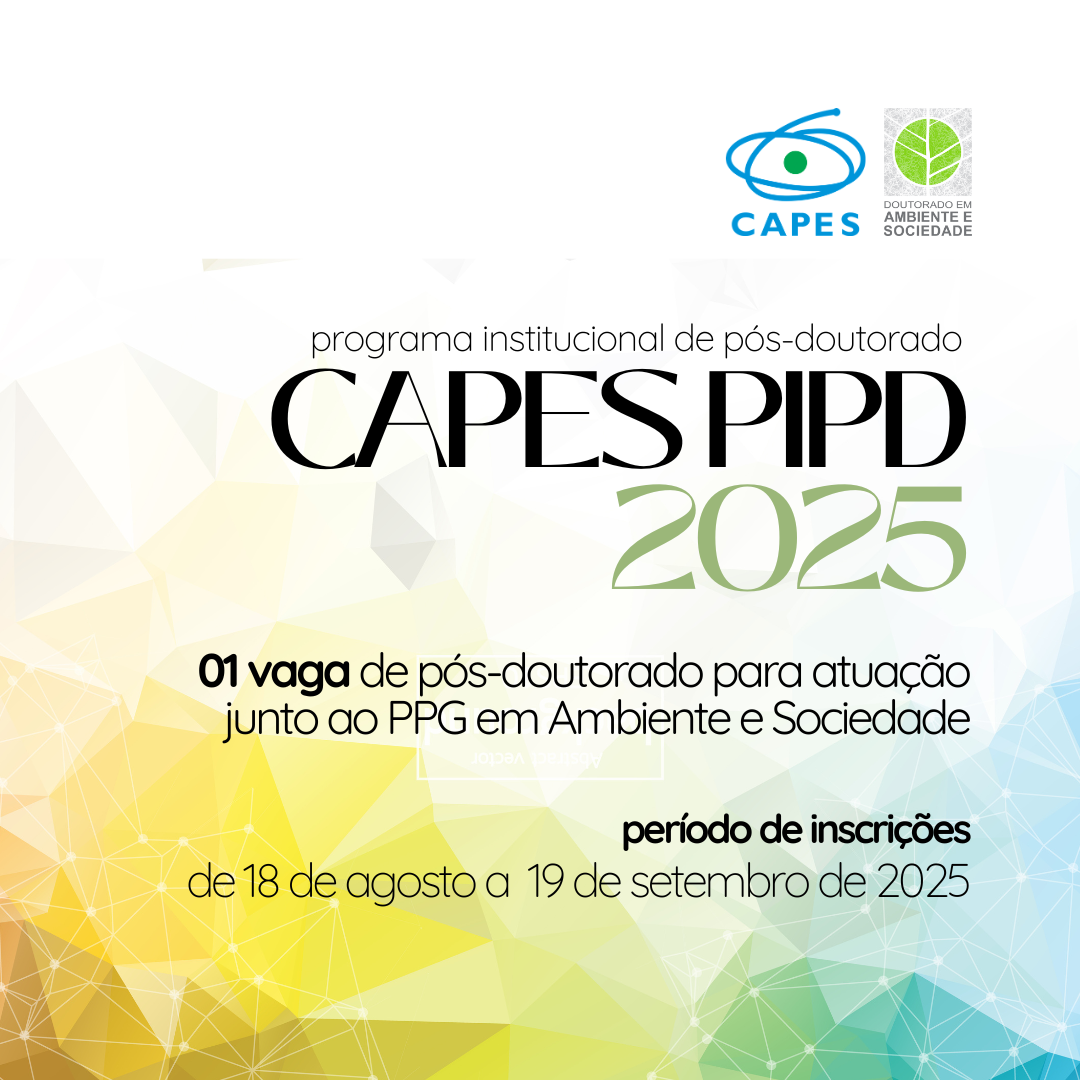 Imagem de divulgação de edital para pós-doutorado - CAPES/PIPD. Inscrições de 18 de agosto a 19 de setembro de 2025,